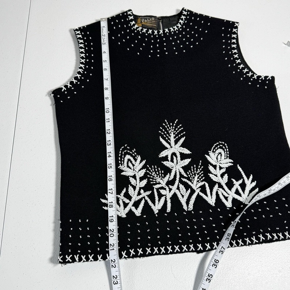 Vtg Palio Beaded Wool Sleeveless Top Black White Lined Back Zip Floral Knit M/L - Picture 6 of 14